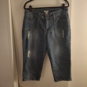 Cato Women's Blue Distressed Cropped Jeans